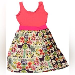 KPea Womens Dress L Sugar Skull Pink Floral Stretch
